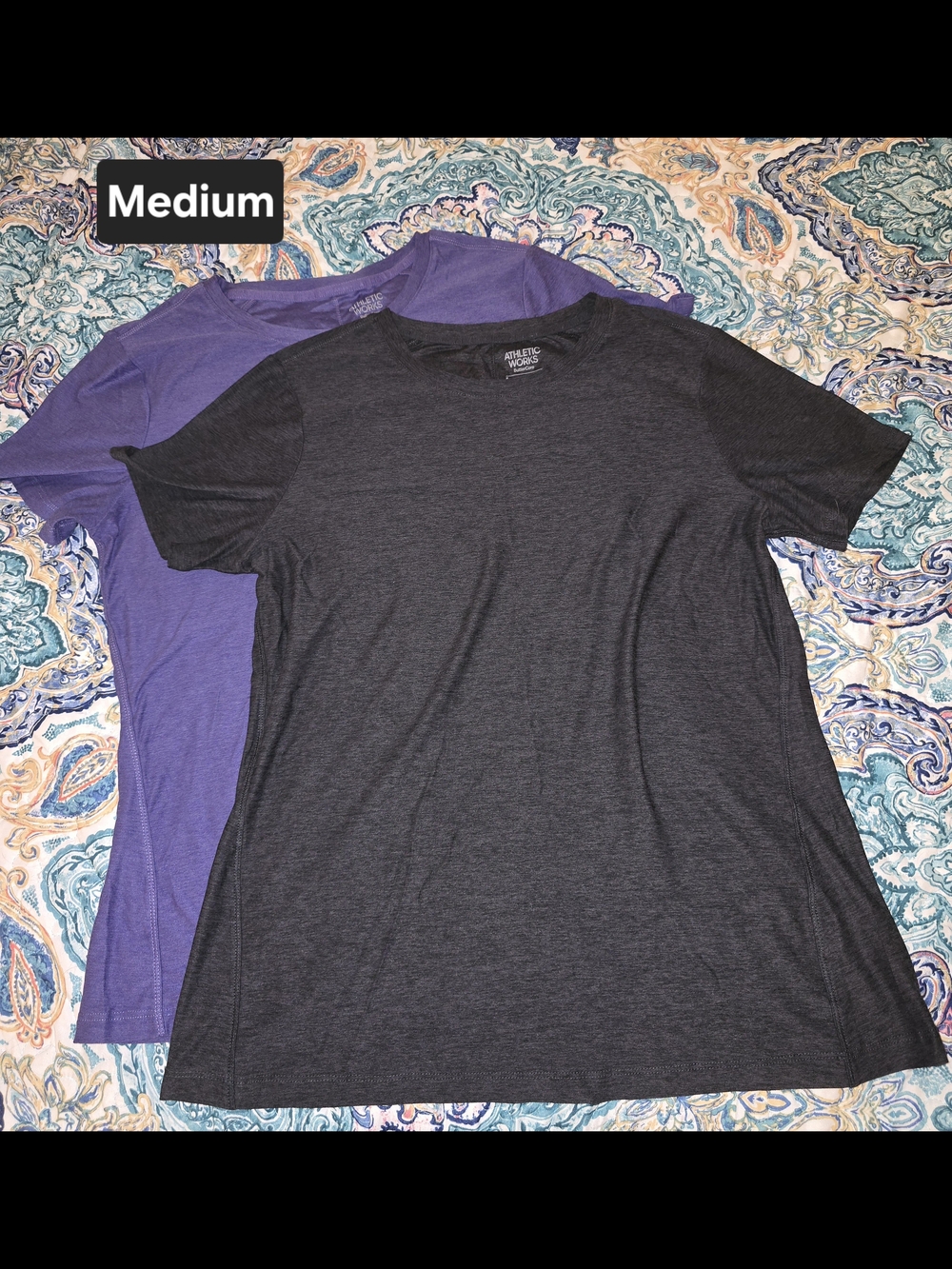 Athletic Works Women's Short Sleeve Crew Neck Top - Charcoal & Purple NWOT